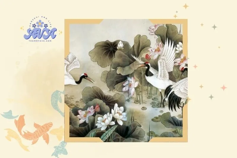 Các Loại Tranh Sen Hạc Phong Thủy Phổ Biến