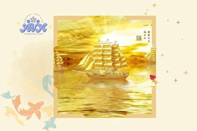 Các loại tranh thuyền vàng phong thủy phổ biến