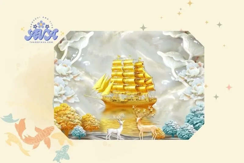 Những lưu ý khi treo tranh thuyền vàng phong thủy